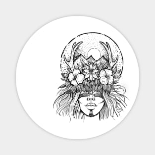 Forest shaman with flowers and antlers Magnet